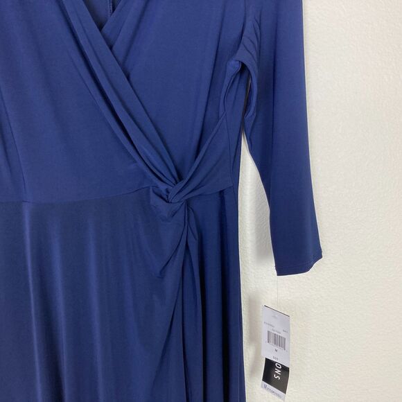 Perceptions New York NWT Midi Dress Size M Navy Blue Knot Waist Formal or Office - Picture 2 of 8